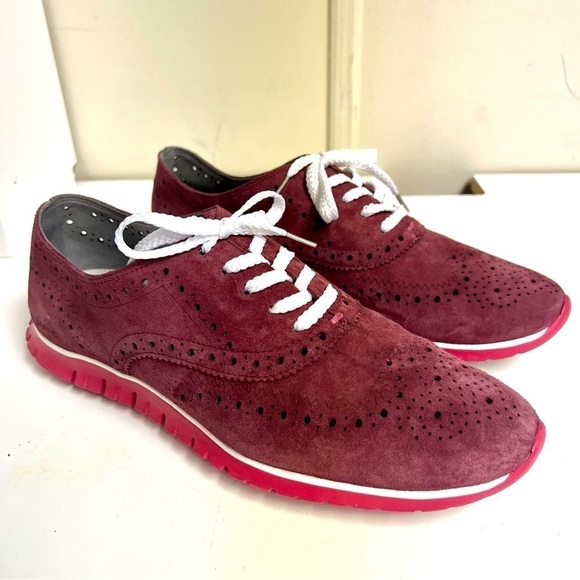 Cole Haan ZeroGrand Perforated Wingtip Oxford - Zinfandel Red Suede women’s 9B - Picture 1 of 9